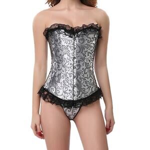 Silver and black lace adjustable corset